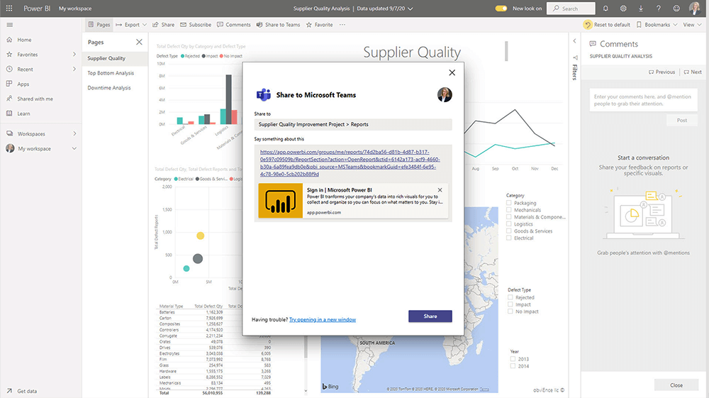 How to share Power BI dashboards and reports on Microsoft Teams